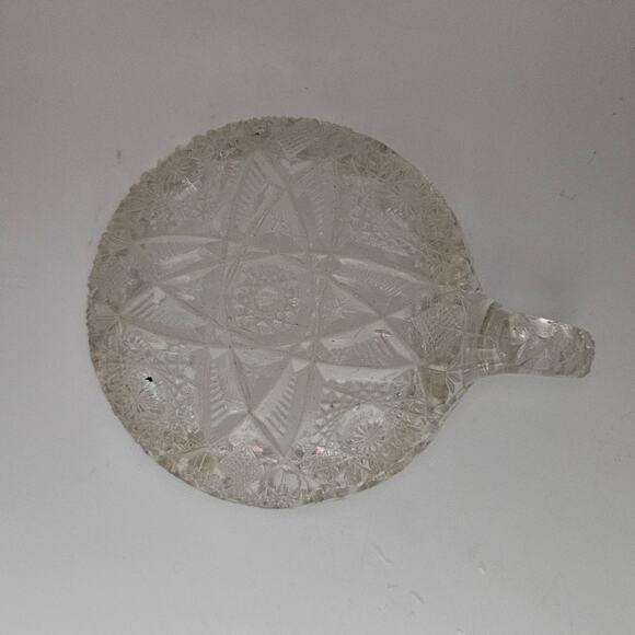Vtg Clear Pressed Glass Handled Nappy Dish 5" Sawtooth Edge Starburst Pattern - Picture 6 of 6